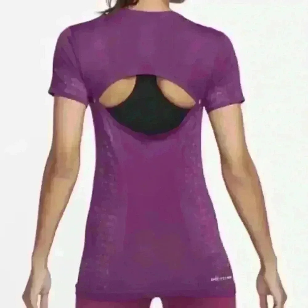 NWT Womens Nike Dri-FIT ADV Short-Sleeve Aura Blue White Open-back Size L - Picture 2 of 9